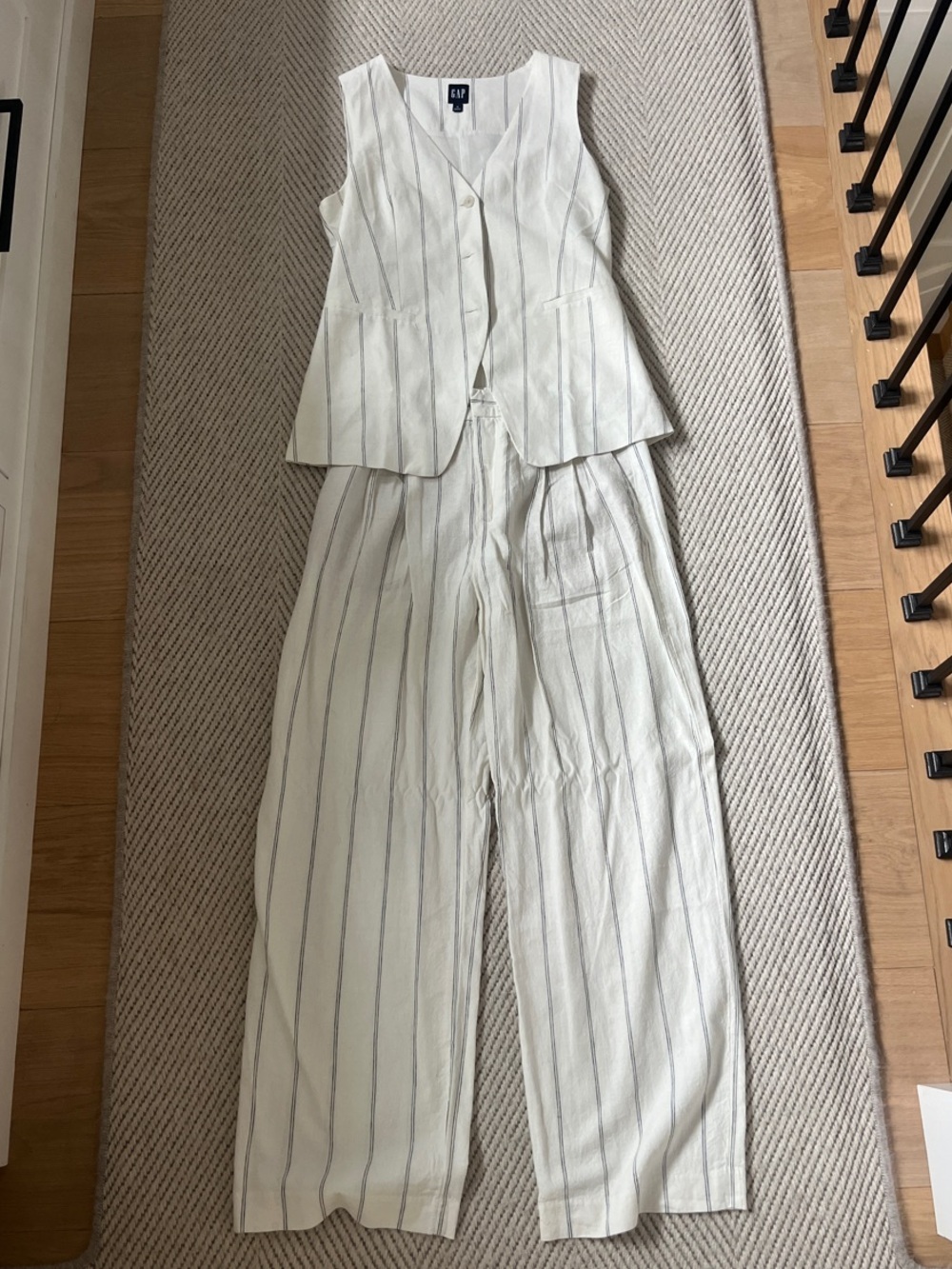 GAP Cream Wide-Leg Striped Pants with Matching Vest